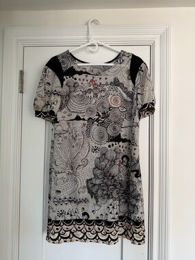 Tsumori Chisato Black & Cream Graphic Short Sleeve Mini Dress